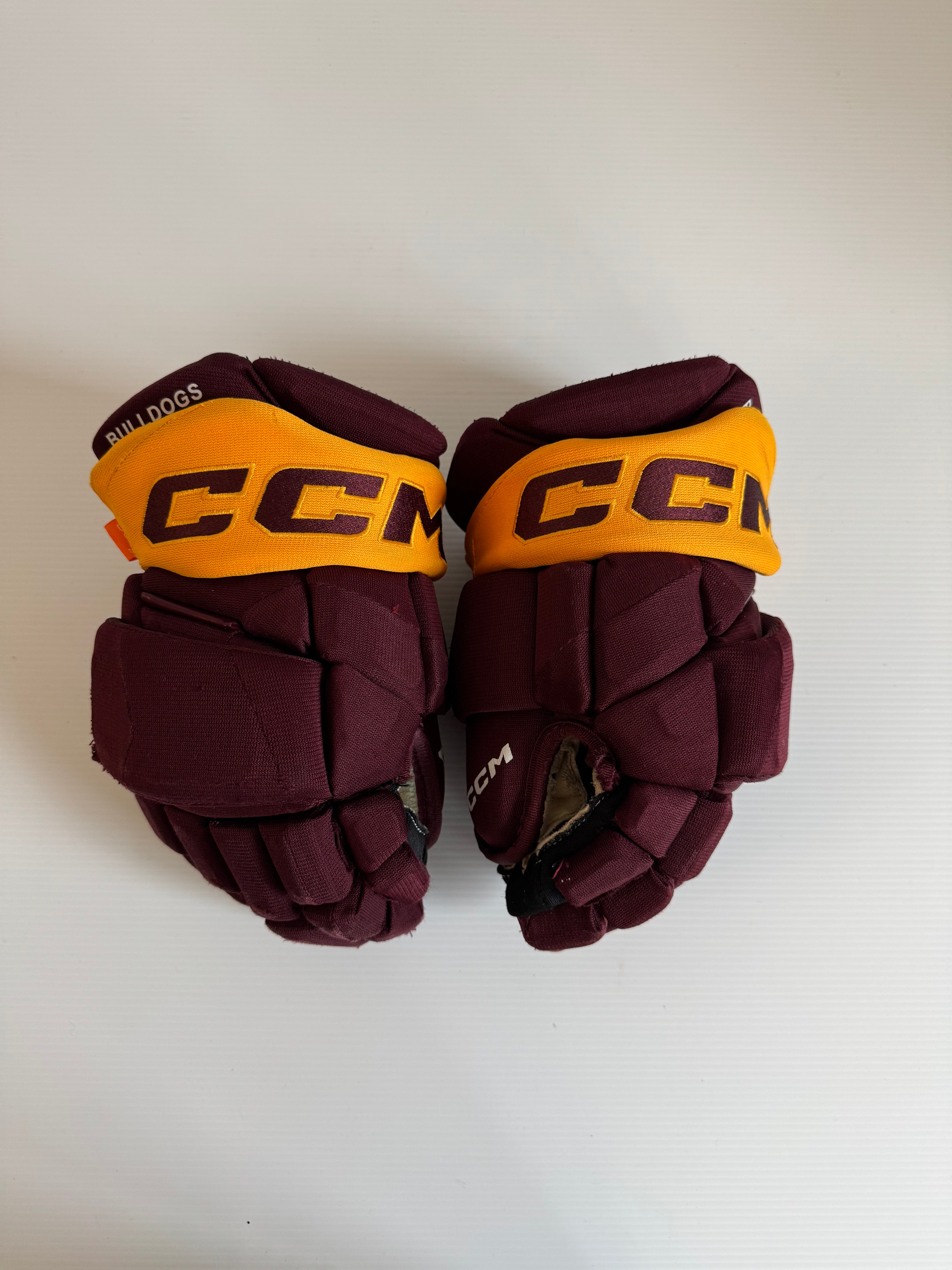 Used CCM HGPJSPP Hockey Gloves 13" Pro Stock Maroon/Gold