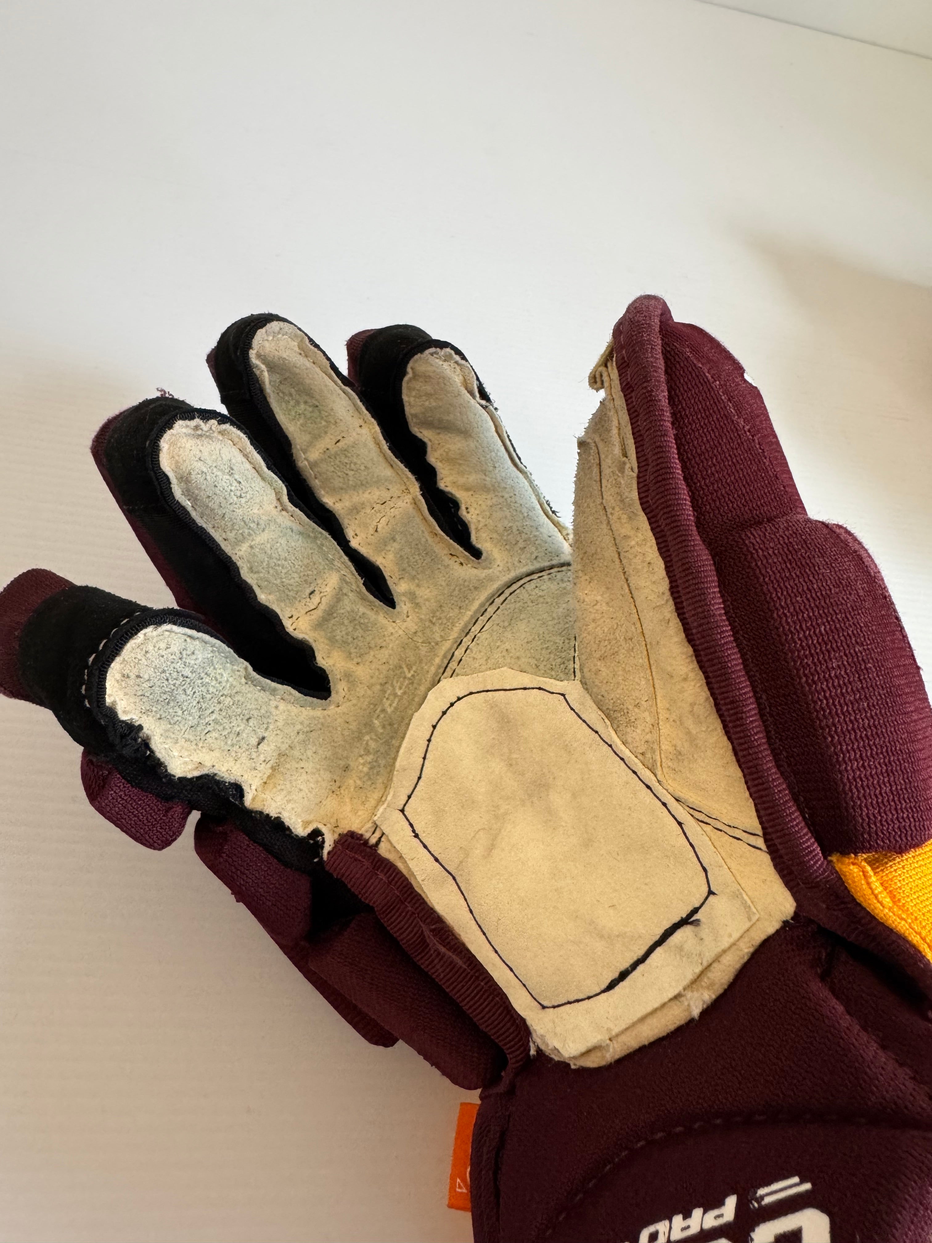 Used CCM HGPJSPP Hockey Gloves 13" Pro Stock Maroon/Gold