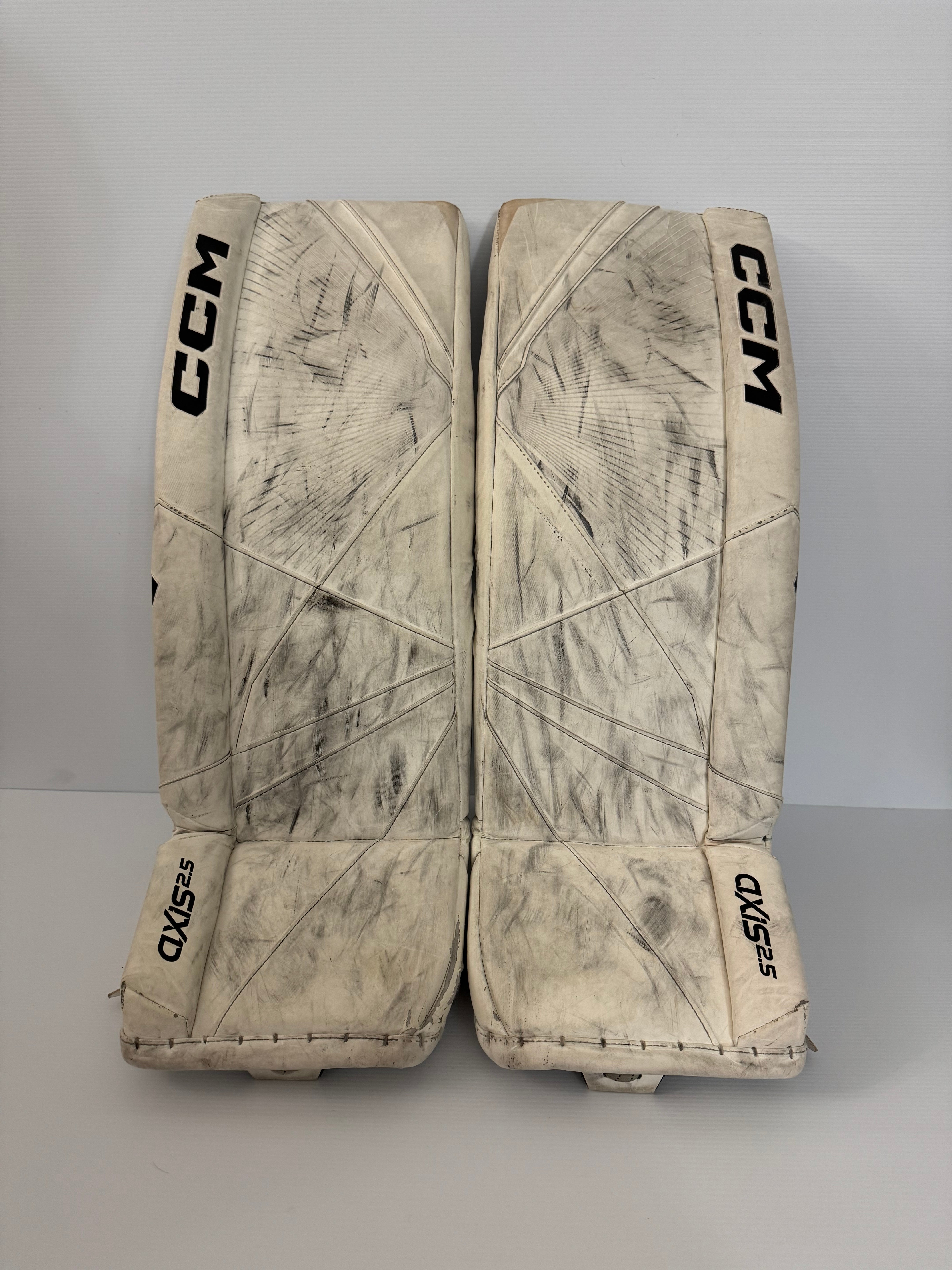 Used Junior 30" + 1" CCM Axis 2.5 Goalie Leg Pads White/White