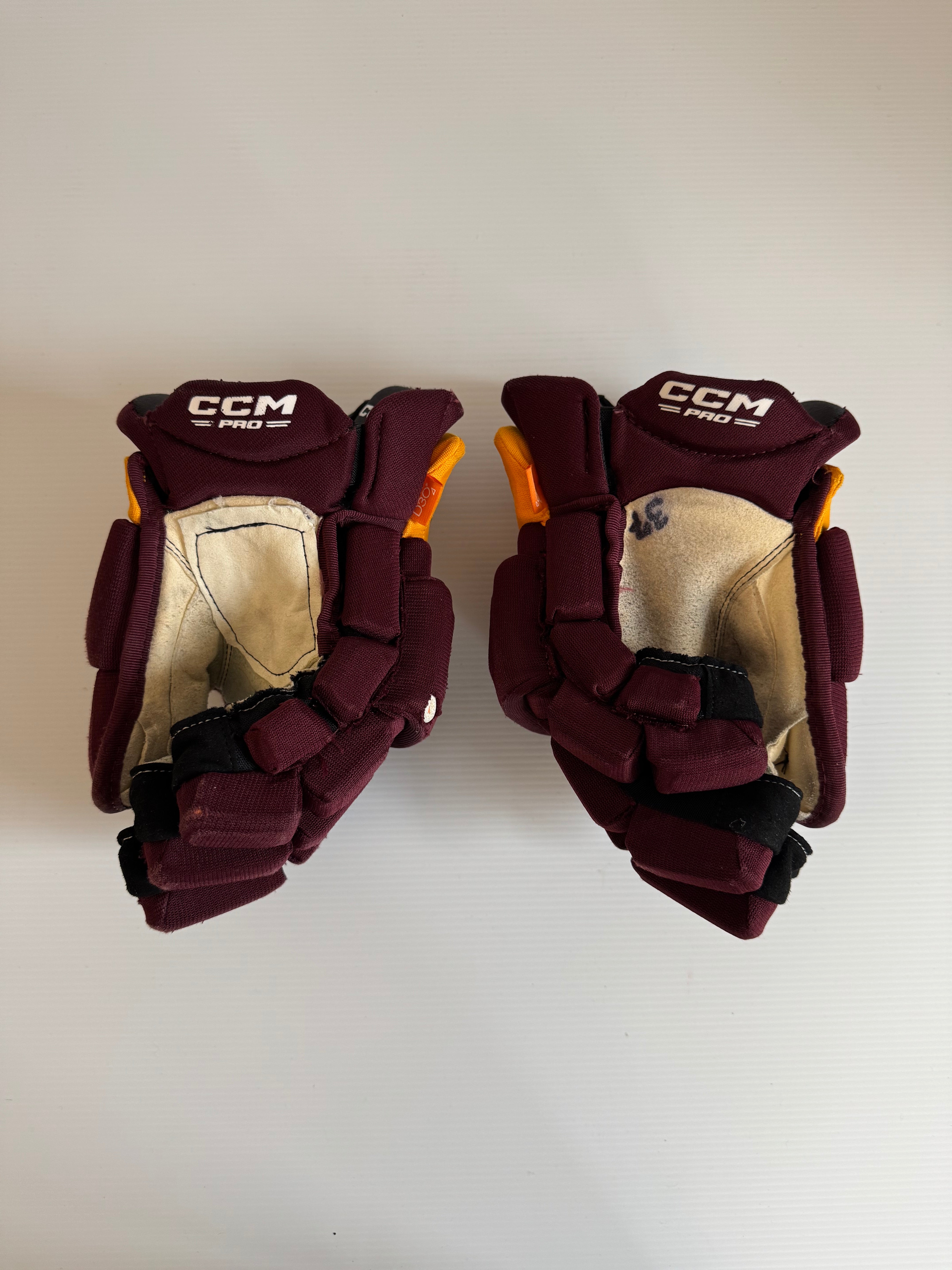 Used CCM HGPJSPP Hockey Gloves 13" Pro Stock Maroon/Gold