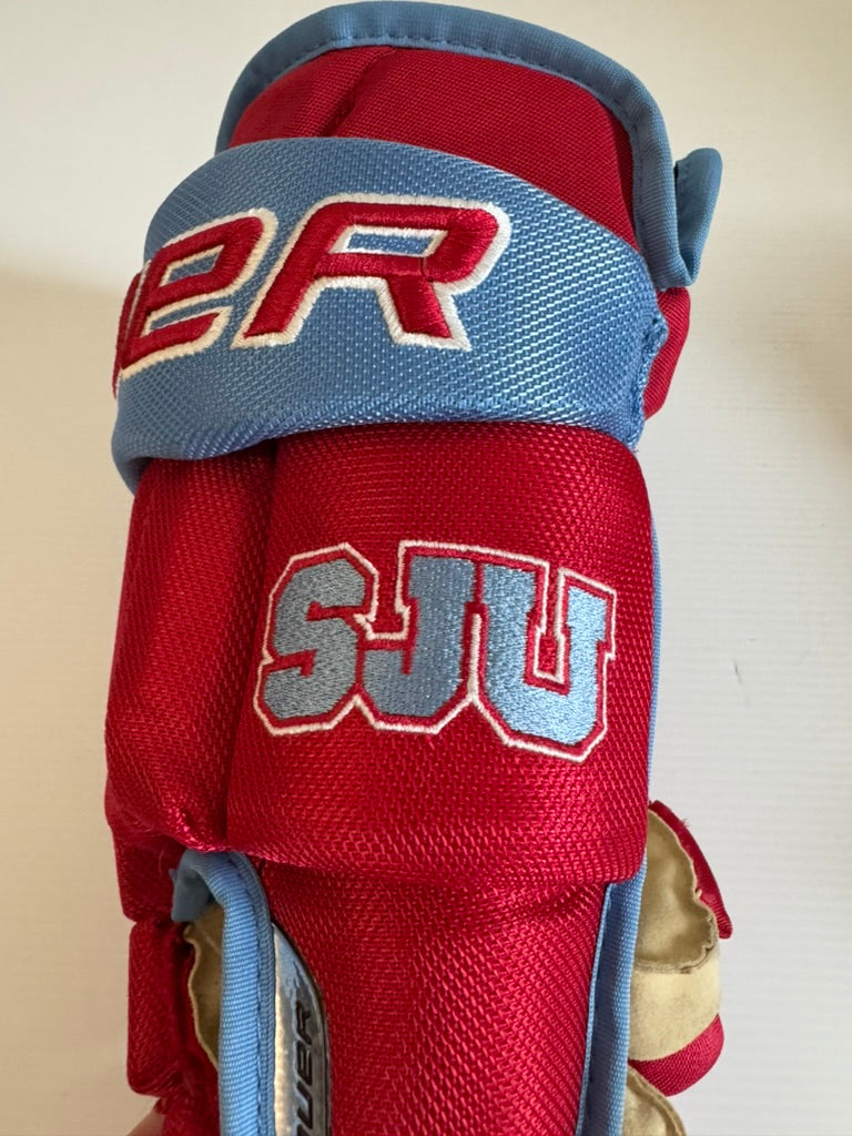 Like New Pro Stock Bauer Vapor Team Pro Gloves 15" – Red/Baby Blue (NCAA)