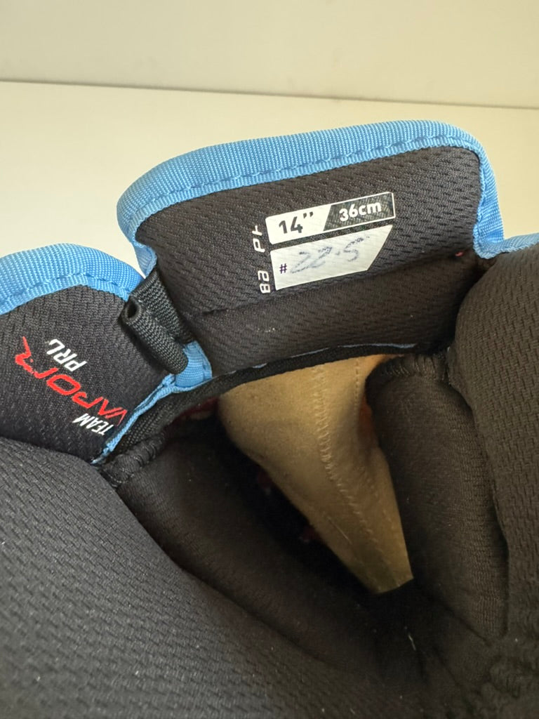 Used Pro Stock Bauer Vapor Team Pro Gloves 14" – Red/Baby Blue (NCAA)