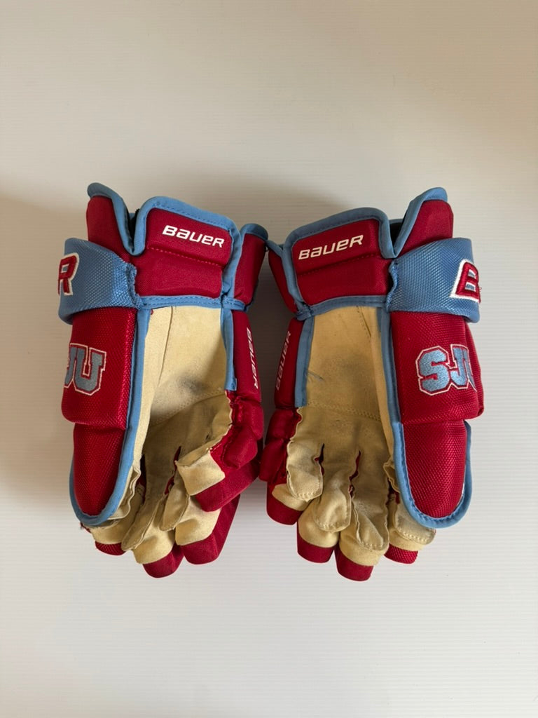 Like New Pro Stock Bauer Vapor Team Pro Gloves 15" – Red/Baby Blue (NCAA)