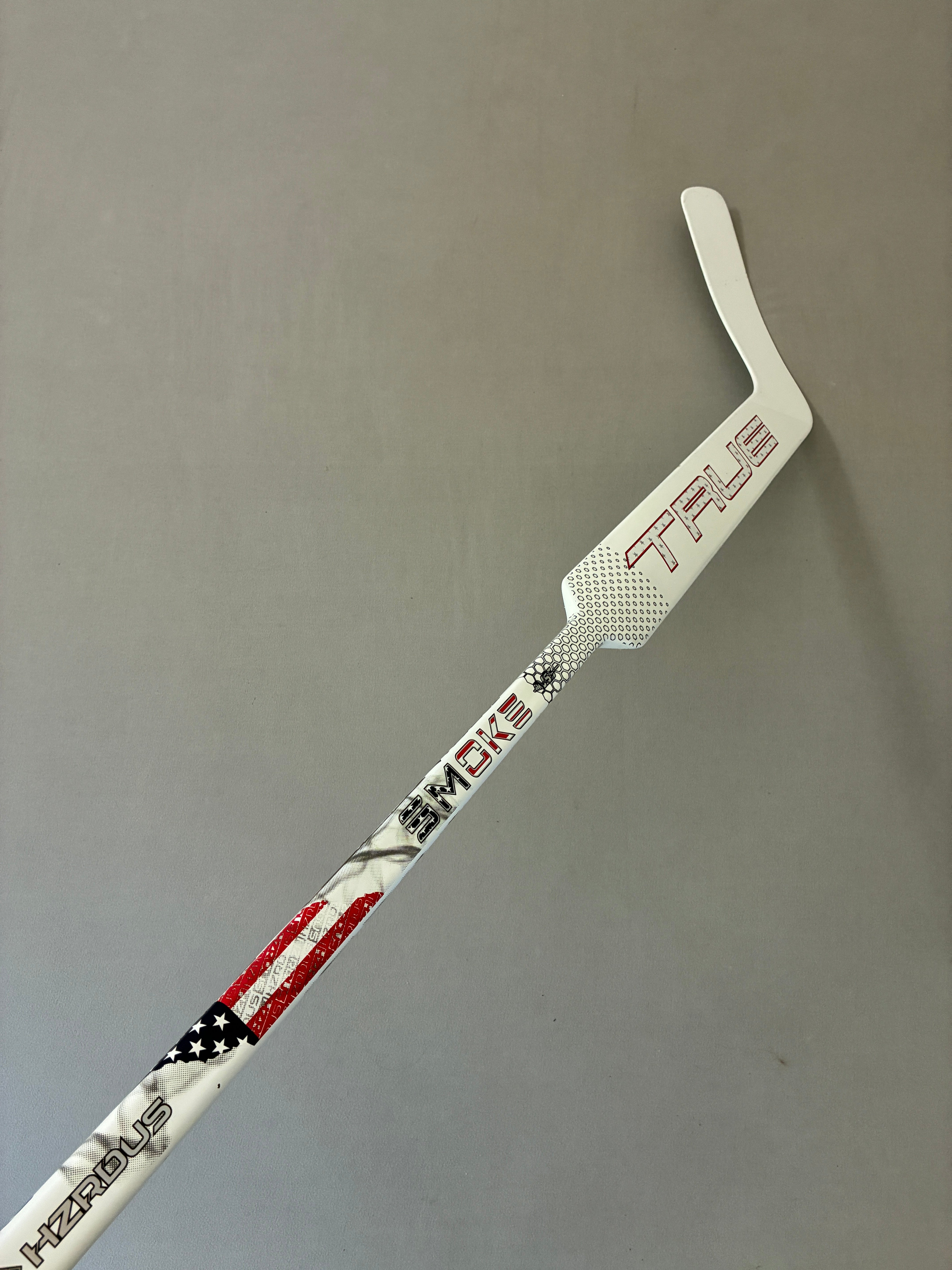 New 26" Paddle Senior True HZRDUS Smoke Regular Right Hand Pro Stock Goalie Stick - White/Red/Blue