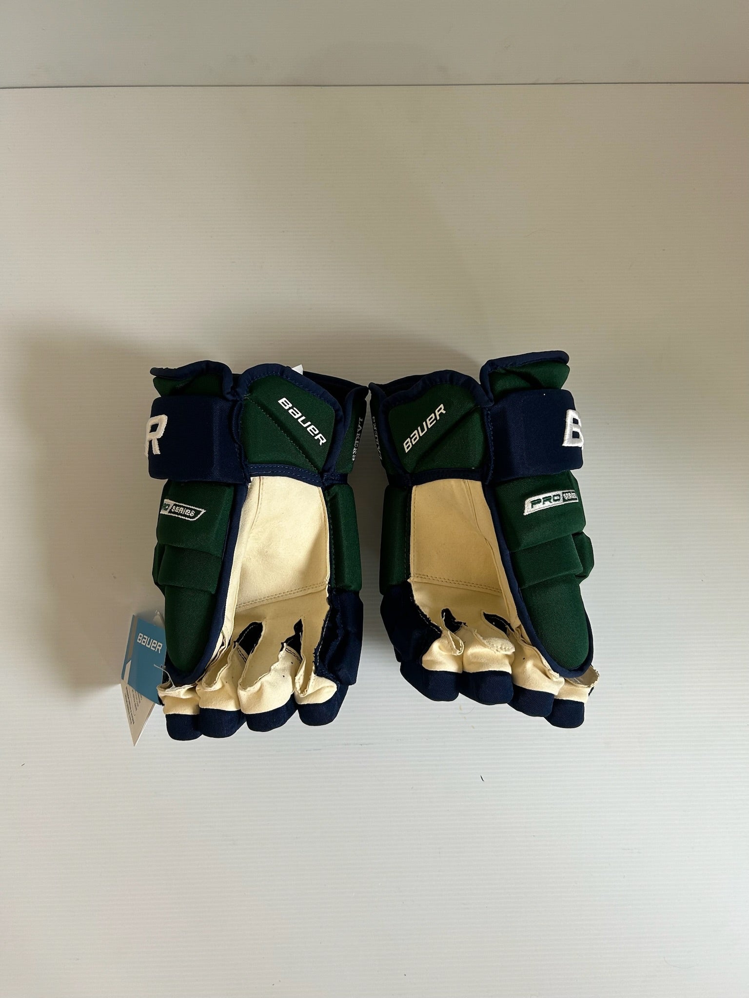 New Size 15" Green/Blue Bauer Pro Series NCAA Pro Stock Gloves