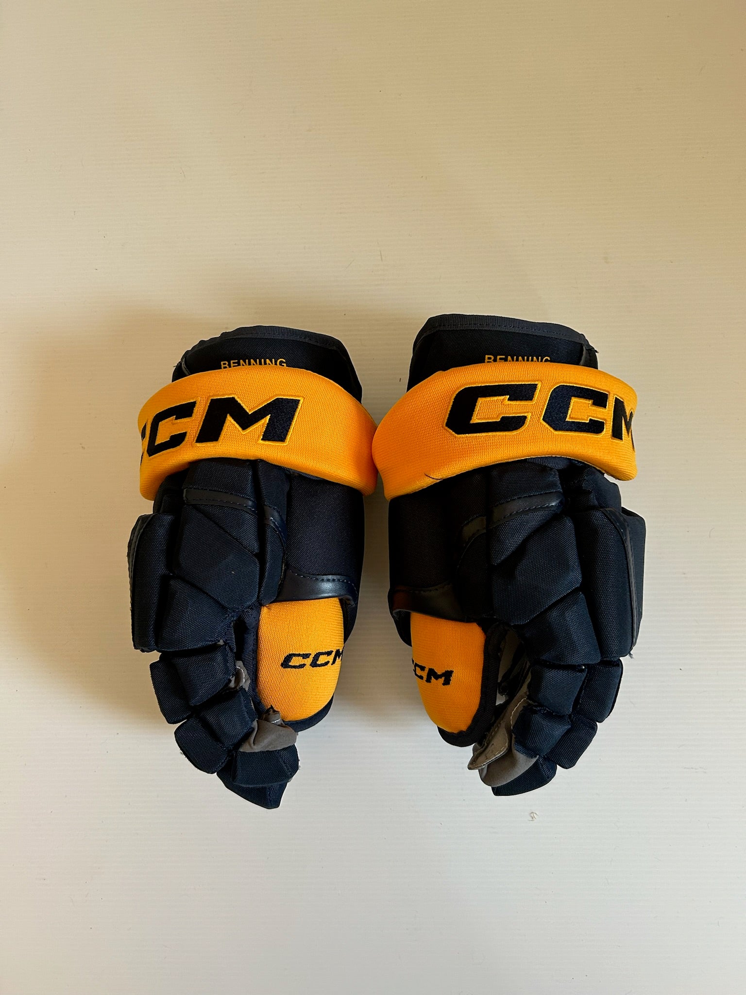 New CCM HG12SP 14" Hockey Pro Stock Gloves - Navy/Gold