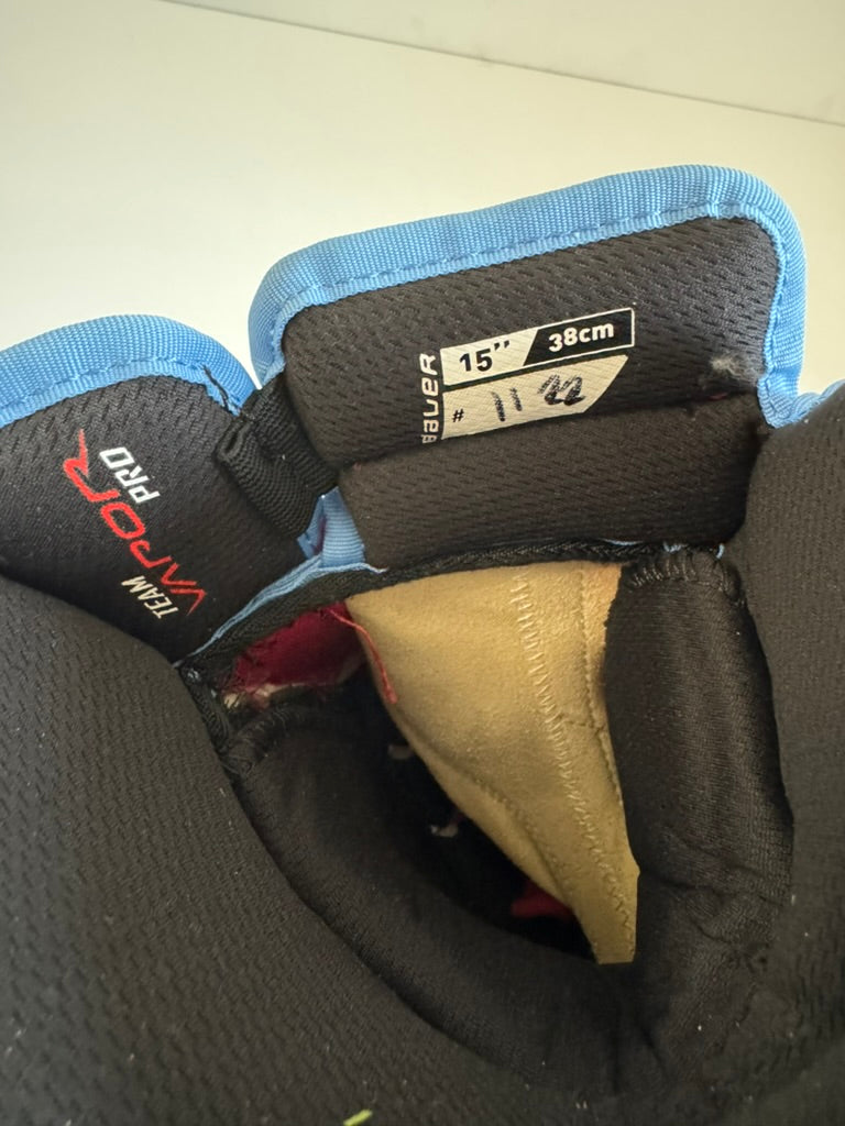 Like New Pro Stock Bauer Vapor Team Pro Gloves 15" – Red/Baby Blue (NCAA)