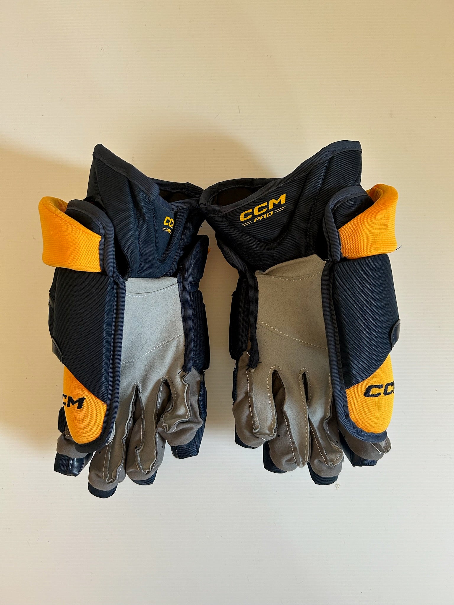 New CCM HG12SP 14" Hockey Pro Stock Gloves - Navy/Gold