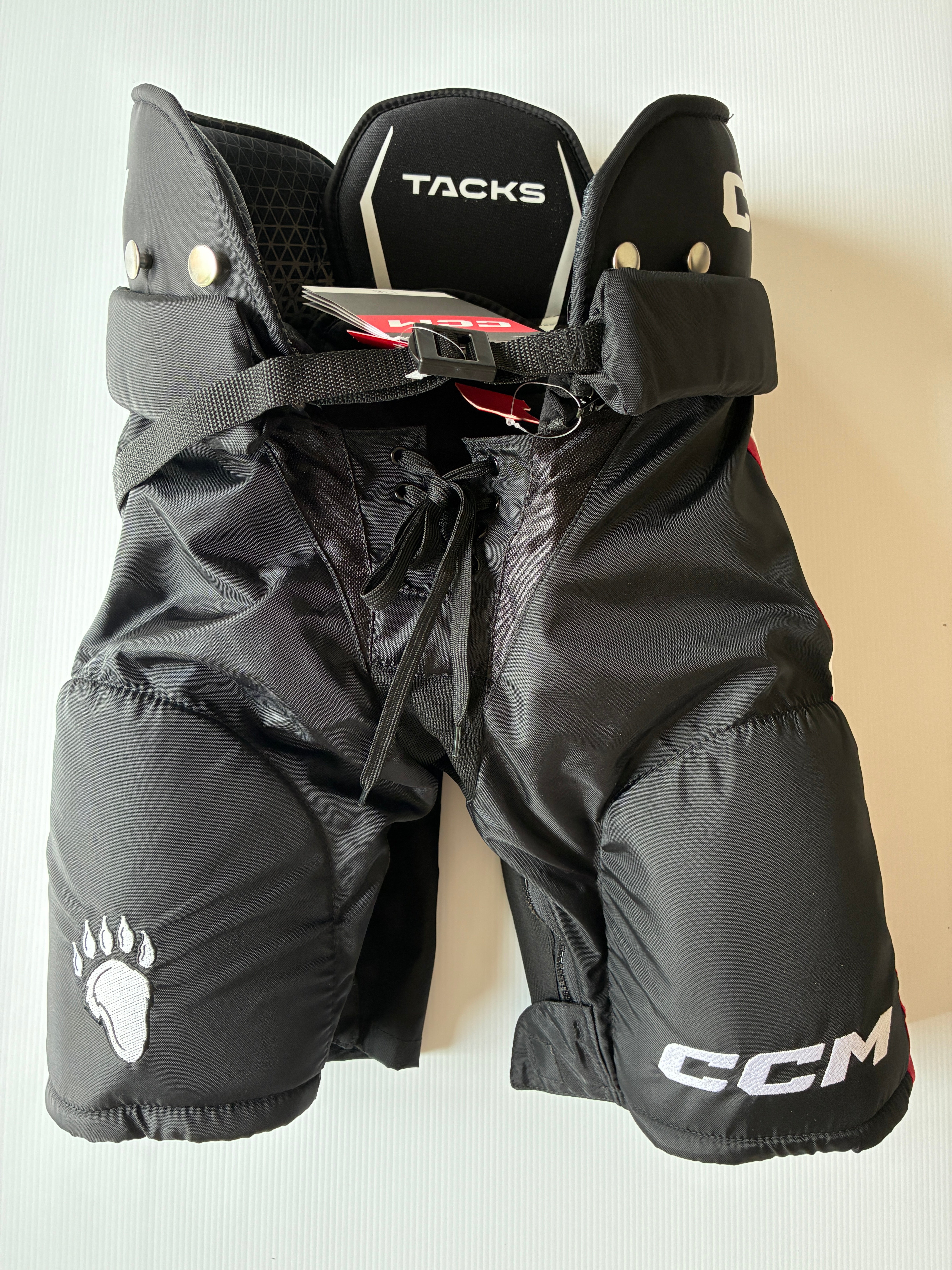 New Junior Large CCM 85C Pro Stock Hockey Pants - Black/Red/White