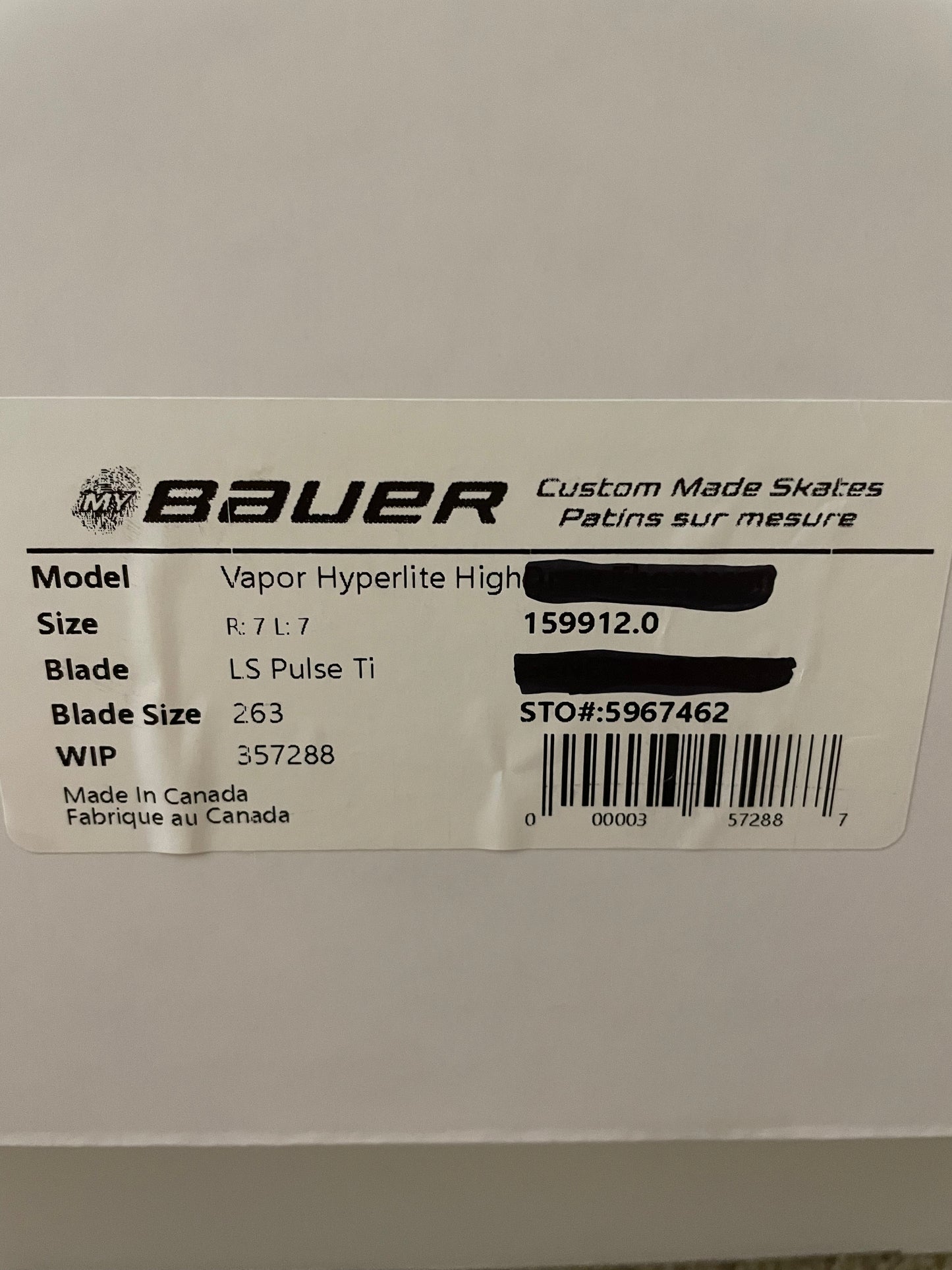 New Senior Bauer Vapor Hyperlite Hockey Skates Narrow Width Pro Stock Size 7